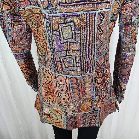 Vintage Unique Colorful Patchwork Jacket Intricate Embroidery Mandarin Collar - Picture 11 of 12